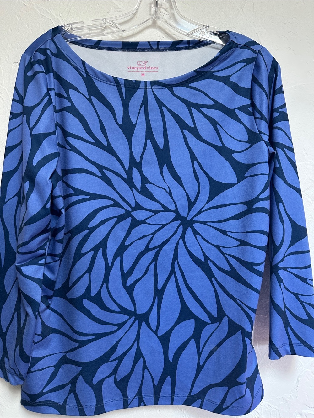 Vineyard Vines Navy and Periwinkle Floral-Print Boatneck Long Sleeve Top